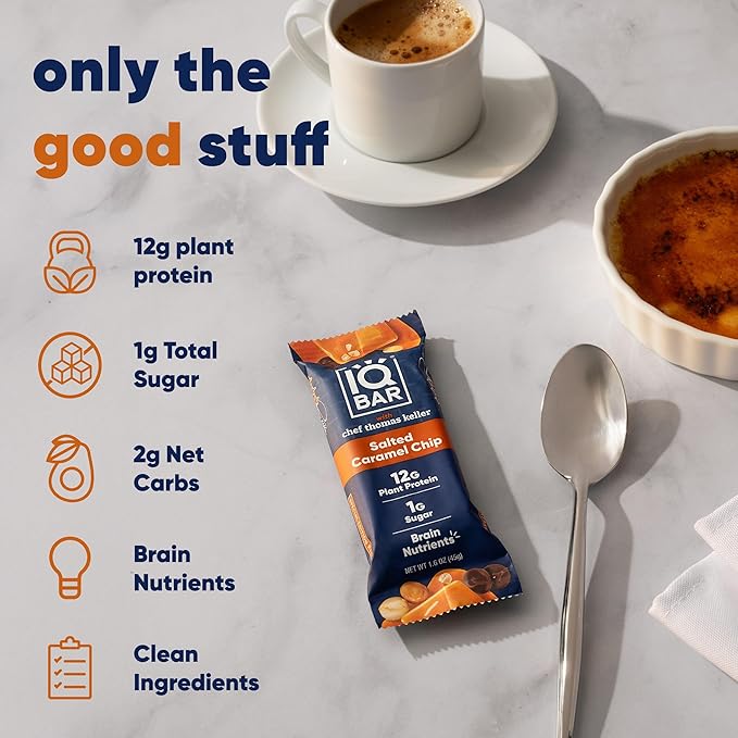 IQBAR x Chef Thomas Keller - Brain and Body Plant Protein Bars - Salted Caramel Chip - 12-Count