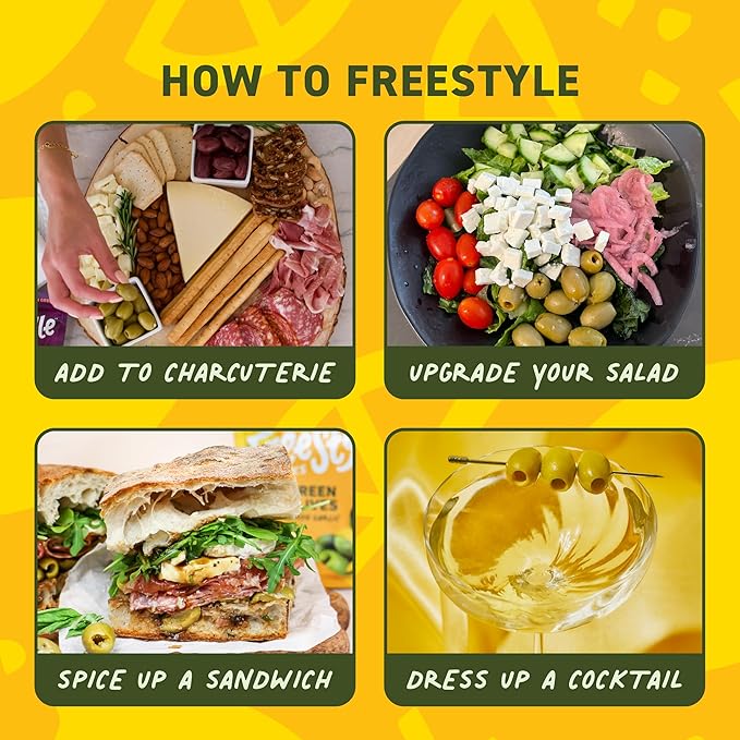 Freestyle Snacks Olive Snack Packs - Single Serve - Fresh Pitted Green Olives, Jumbo-Sized, Grown