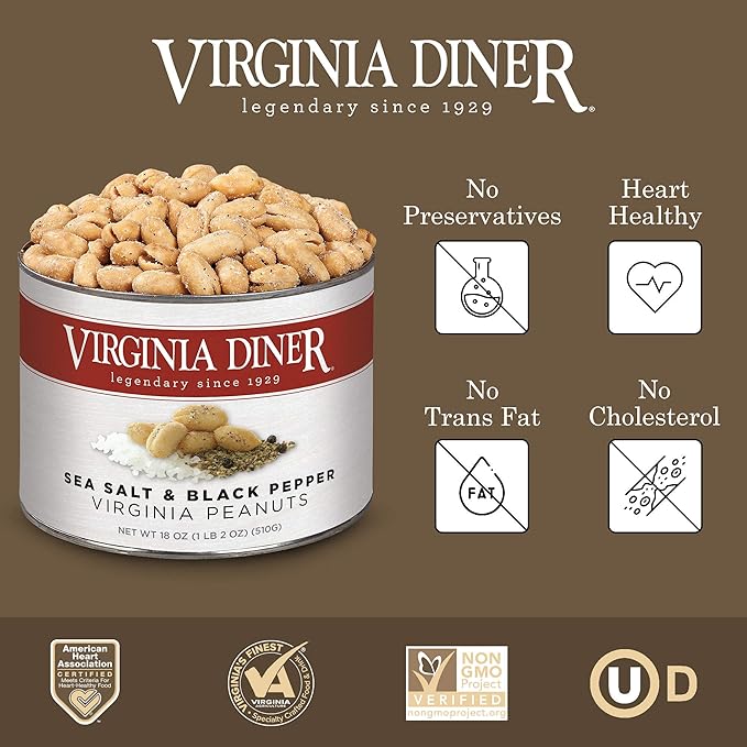 Virginia Diner Sea Salt & Pepper Blister Roasted All Natural Seasoned Virginia Peanuts, Gourmet