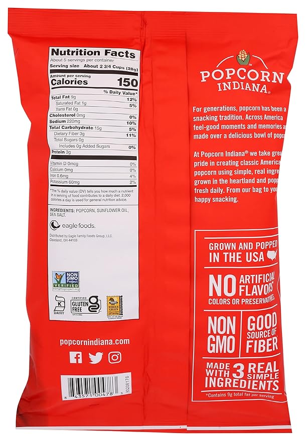 Popcorn, Indiana Sea Salt Popcorn, Family Pack Single 4.75 Oz