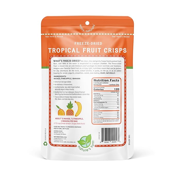 Nature???Turn Freeze-Dried Fruit Snacks, Tropical Fruit Crisps, Pack of 2 (1.2 oz Each)
