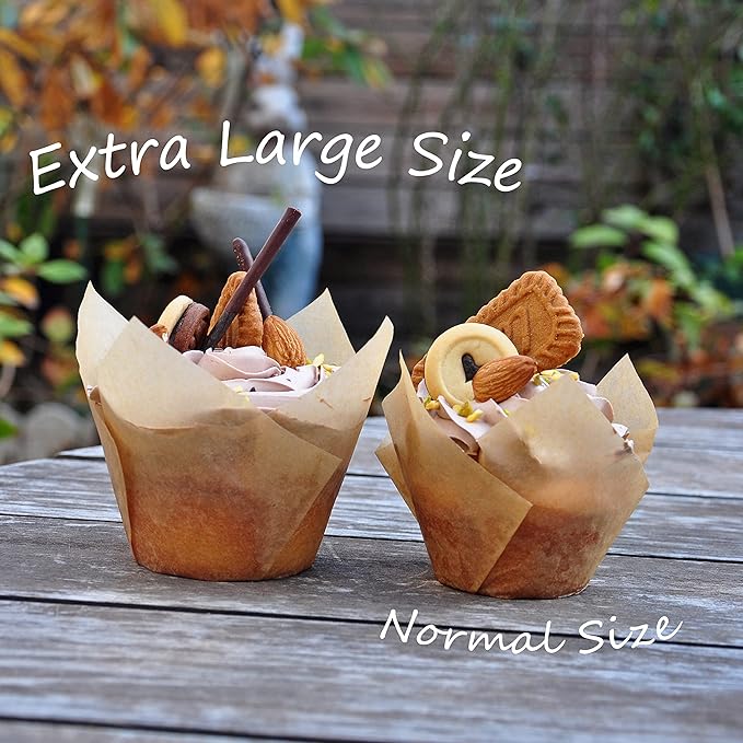 Extra Large Jumbo Muffin Greaseproof paper Baking cupcake cups, 2-1/4" x 3-3/4" Natural Tulip