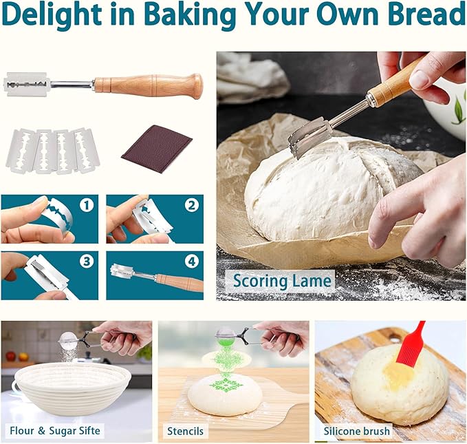 Aliggbent 28Pcs Sourdough Bread Baking Supplies, 10'' Round & 10'' Oval Banneton Bread Proofing