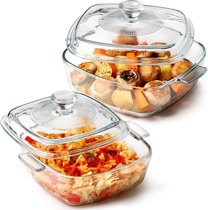 NUTRIUPS Mini Glass Casserole Dish with Lid Oven Safe Square Casserole Dish Set 2 Pack