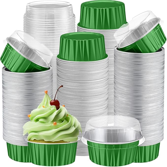 Gejoy 400 Pcs Aluminum Foil Baking Cups with Lids 5 oz Disposable Ramekins Mini Cake Pans Creme