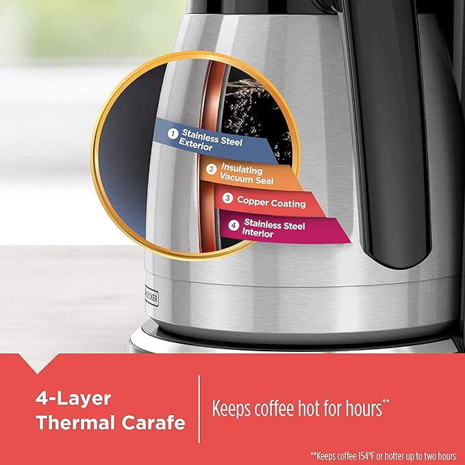 BLACK+DECKER 12 Cup Thermal Programmable Coffee Maker with Brew Strength and VORTEX Technology