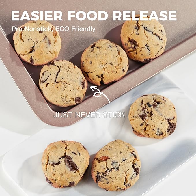 HONGBAKE Cookie Sheets, Baking Sheet Set, Nonstick Oven Pan with Wider Grips, 3 Pack Half/Jelly
