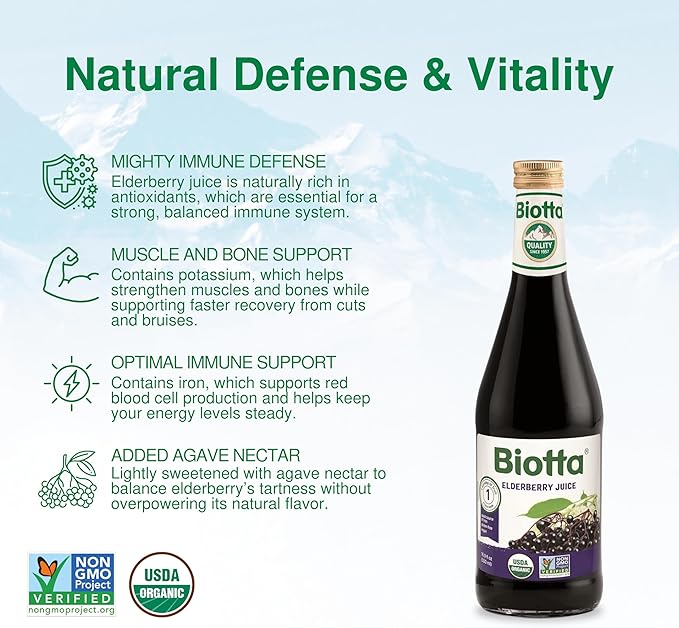 Biotta Organic Elderberry Juice - Naturally Sweetened Fruit Juice For Optimal Immune Support