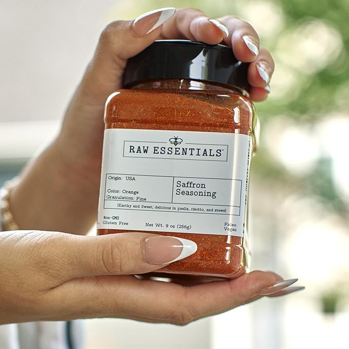 Raw Essentials Saffron Seasoning - Earthy and Sweet - Delicious in Paella, Risotto, and Stews