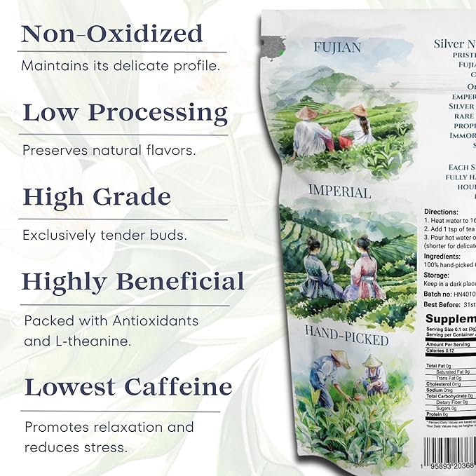 TODICAMP USDA Organic Silver Needle Tea - 3 Oz of Loose Leaf Silver Needle White Tea - Loose Leaf