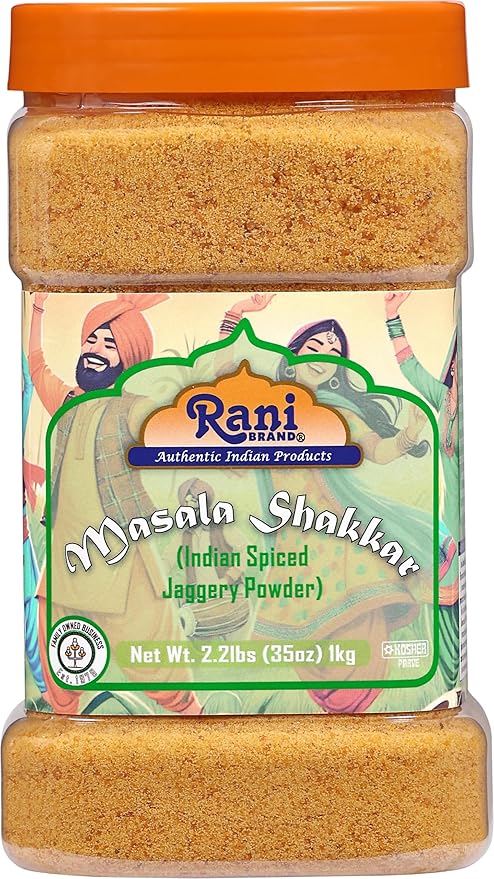 Rani Masala Shakkar (Indian Spiced Jaggery Powder) Unrefined Raw Cane Sugar 35oz (2.2lbs) 1kg PET