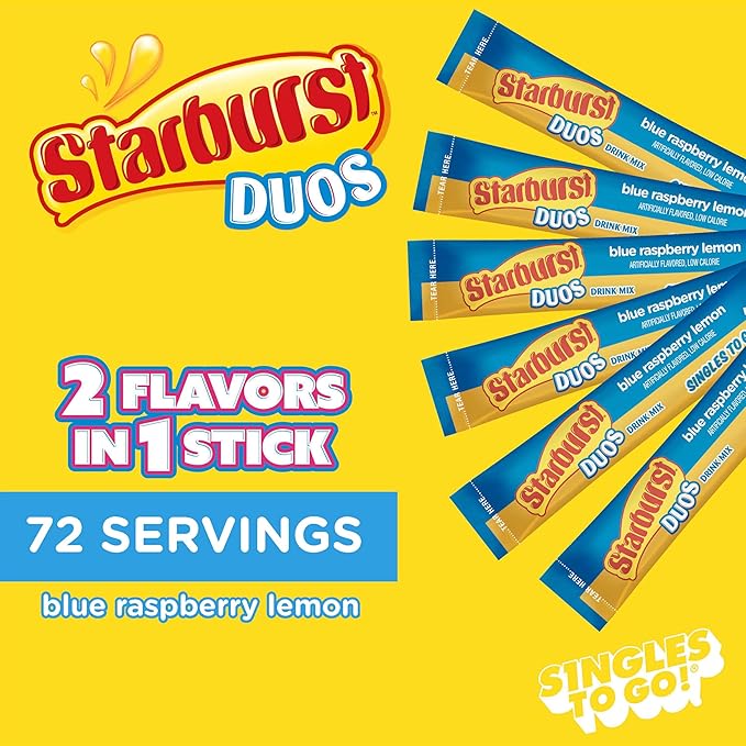 Starburst Duos Singles To Go Powdered Drink Mix, Blue Raspberry Lemon, 12 Boxes with 6 Packets Each