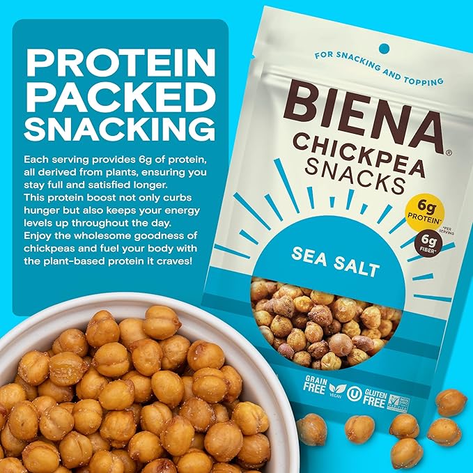 BIENA Chickpea Snacks - Crunchy Roasted Chickpeas - High Fiber Vegan Protein Snacks for Adults and