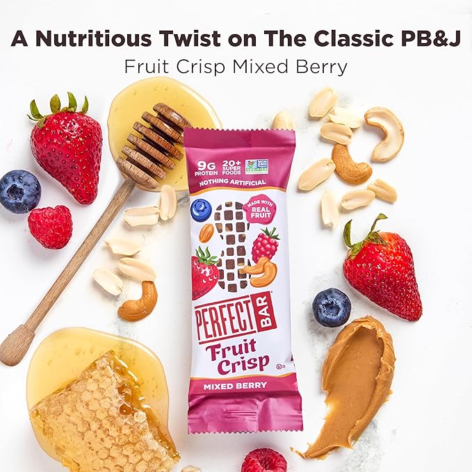 Perfect Bar Fruit Crisp, Mixed Berry Nut Butter Protein Bar, Protein Snack, Gluten Free, Soy Free