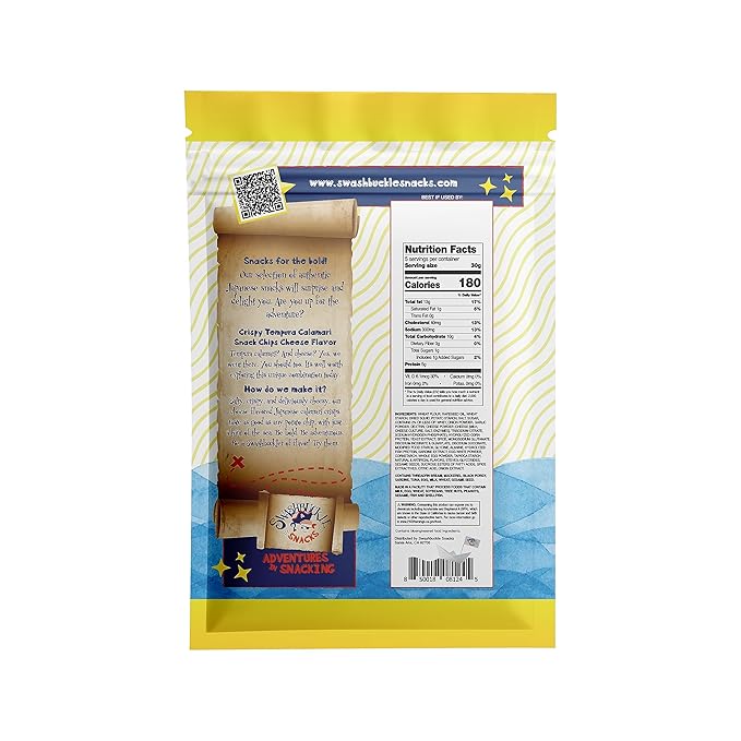 Swashbuckle Snacks Crispy Tempura Calamari Snack Chips Cheese Flavor 5.29oz (150g), Made in Japan