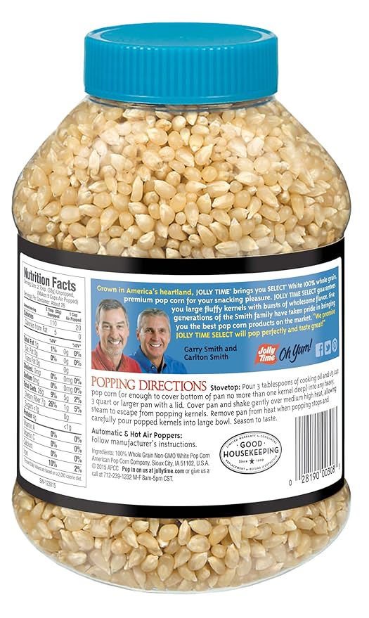 Jolly Time Popcorn Kernels, Gourmet Popping Corn for Air Popper Machine or Stovetop, Select White