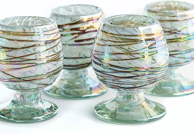 Authentic Mexican Tequila Hand Blown Shot Glasses - Set of 4-2 oz - Mini Glass Snifters - Heavy