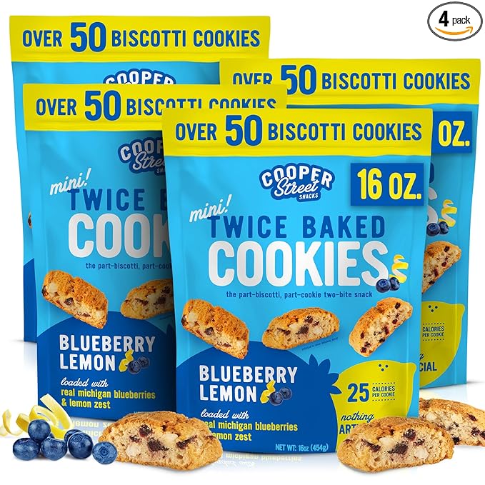 Cooper Street Twice-Baked Blueberry Lemon Biscotti Cookies (16 oz Pack of 4) ??Over 50 Biscotti per