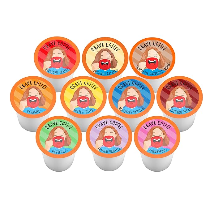 Crave Beverages Flavored Coffee Pods Sampler, Compatible with 2.0 K-Cup Brewers, Assorted Variety