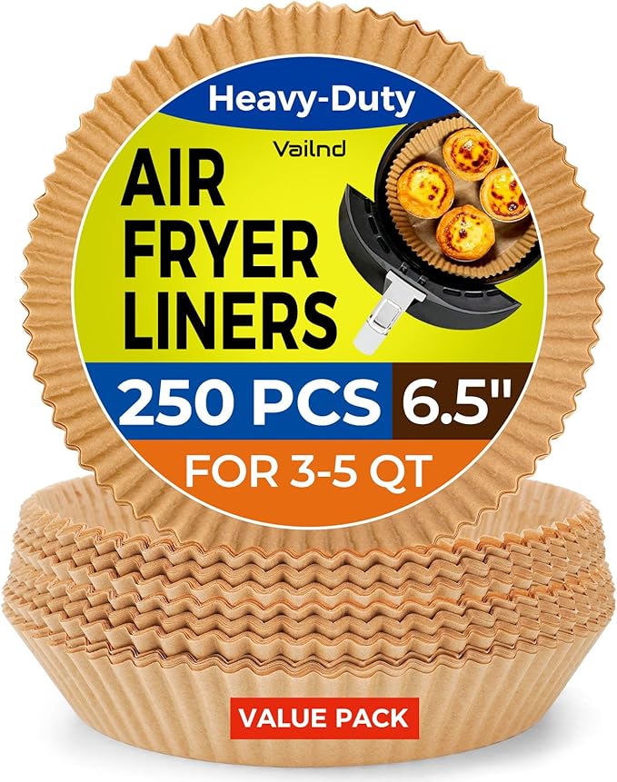 250 Pcs Air Fryer Liners Disposable, 6.5" Round Unbleached Parchment Paper Sheets for Airfryer