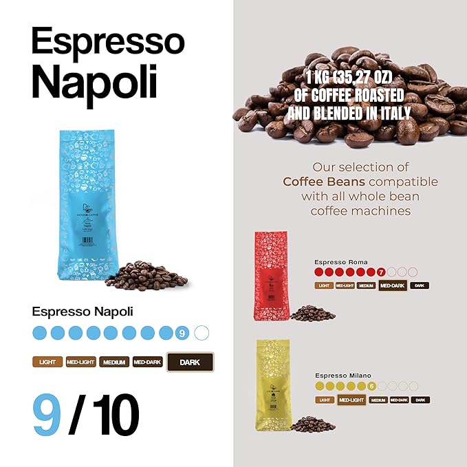 Dongiò Caffè Napoli Blend - Whole Bean Coffee, Dark Espresso Roast, Premium Coffee Quality, 2.2