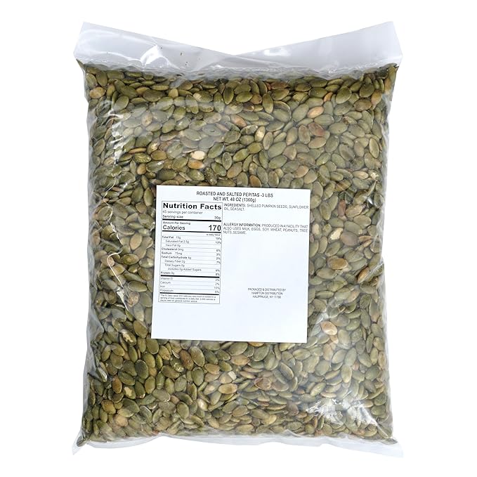 Pumpkin Seeds Roasted and Salted, 3 Pound Bag, Pepitas No Shell, 48 Ounce Bulk Bag