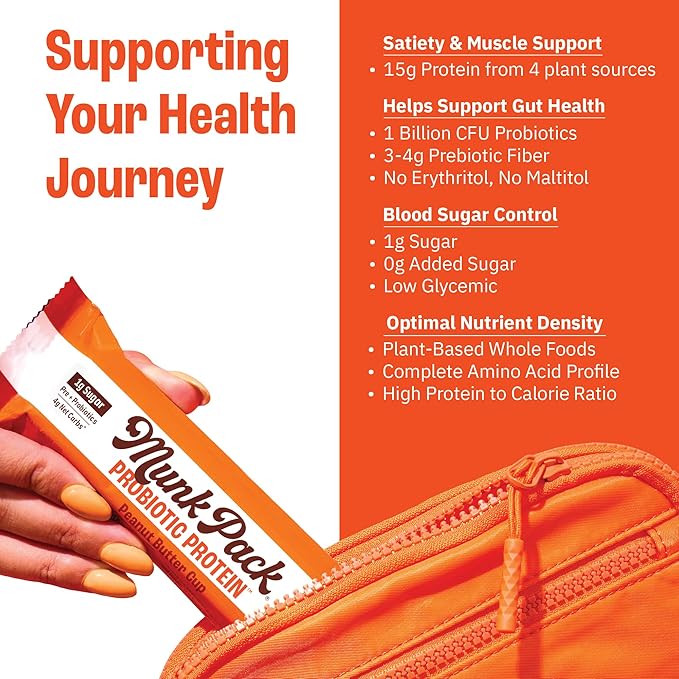 Munk Pack 15g Probiotic Keto Protein Bars - Low Sugar, High Protein -1g Sugar, 4g Net Carbs. Vegan