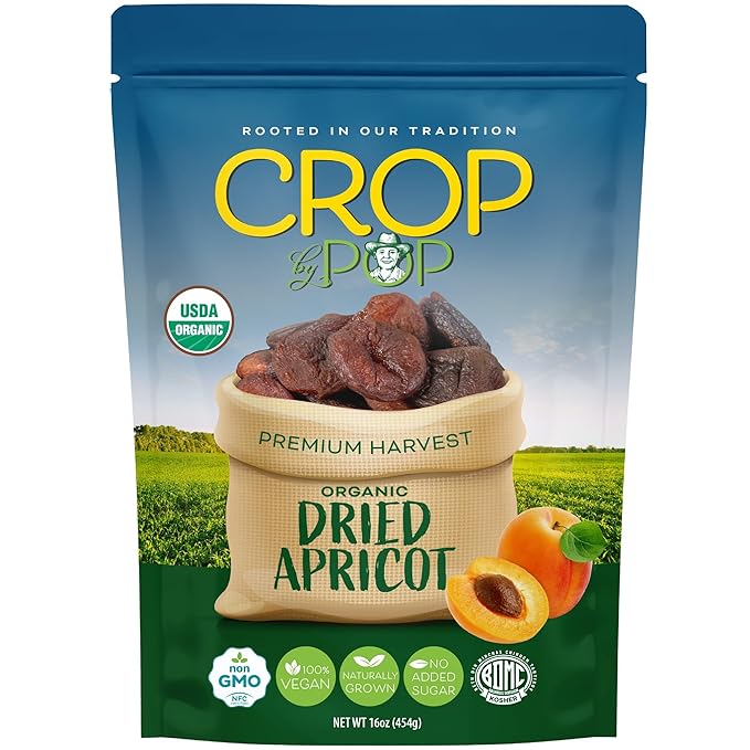 CROP BY POP - Organic Sun Dried Apricots, No Sugar Added, Unsulphured (16oz, 1 LB) Bulk Dry Fruits