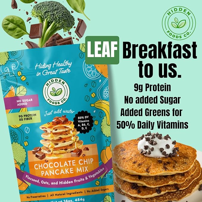Hidden Foods Chocolate Pancake Mix with Monk Fruit ??Chocolate Chip Pancakes Perfect Breakfast