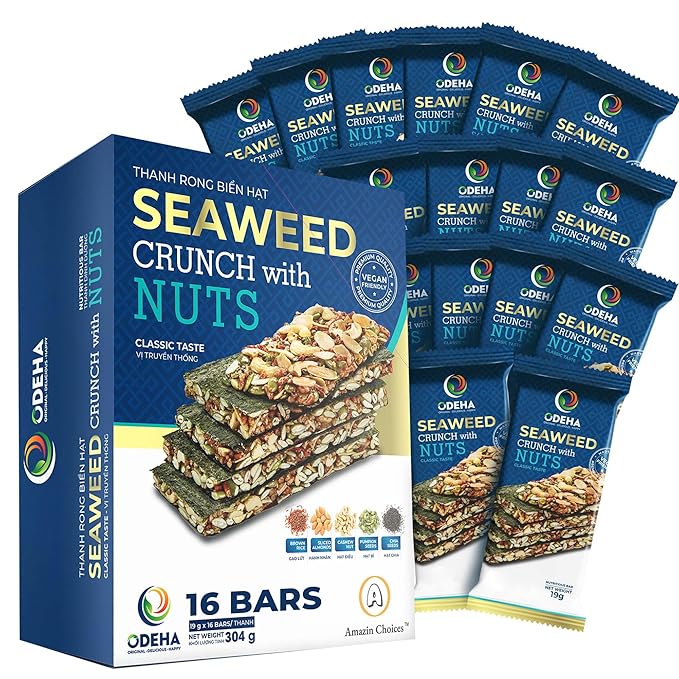 Seaweed Crunch with Nuts Classic Taste??Amazin Choices Vegan Snack Bars with Cashews, Almonds &