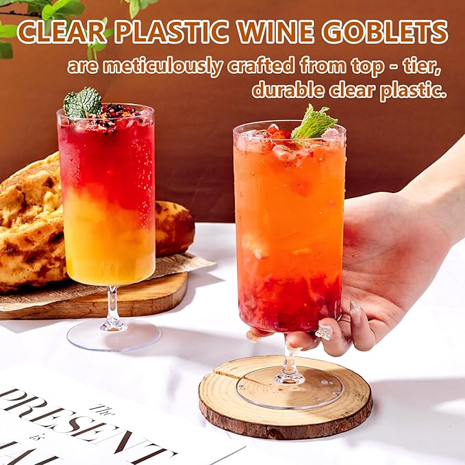Ciaell 12 Pack Clear Plastic Wine Goblets - 14 Oz Plastic Wine Glasses with Short Stem - Disposable