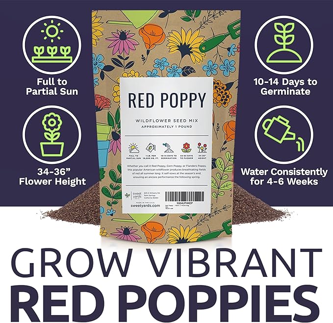 Red Poppy Seeds for Planting - Bulk 1 Pound Bag - Over 3,200,000 Wildflower Seeds