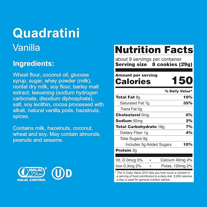 Loacker Quadratini Vanilla Wafer Cookies LARGE - 30% Less Sugar - Premium Crispy Bite Size Wafers