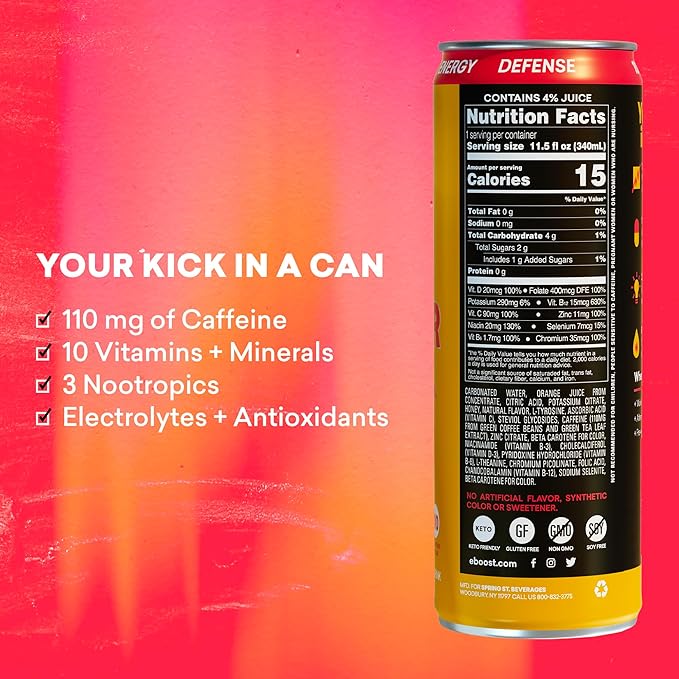 EBOOST Super Fuel Healthy Energy Drink - Caffeine from Natural & Clean Ingredients For Focus and