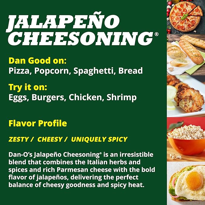 Dan-O's Jalapeño Cheesoning Seasoning, 2.6 oz Bottle, 2 Pack, Cheesy Seasoning for Pizza, Popcorn
