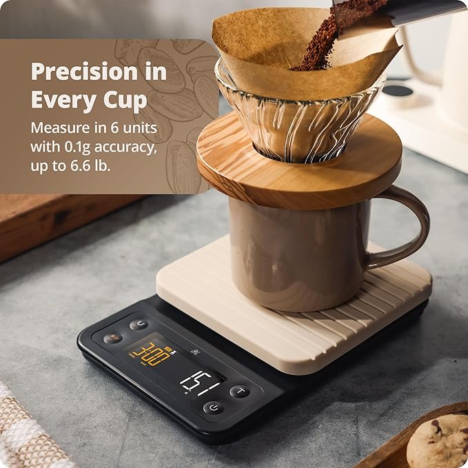 Greater Goods 0.1g Precision Coffee Scale with Timer – 3kg Digital Scale for Pour-Over, Espresso