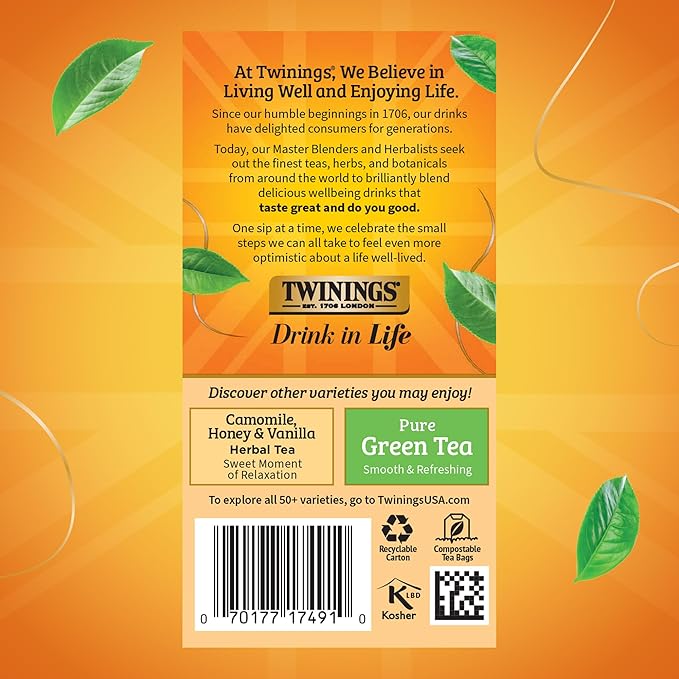 Twinings Peppermint & Creamy Vanilla Herbal Tea Individually Wrapped Bags, 20 Count (Pack of 6)