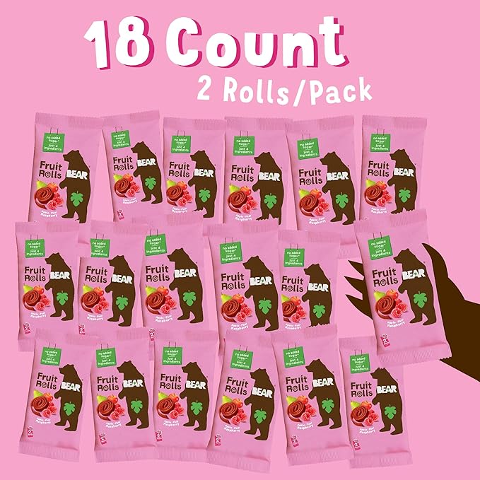 BEAR Real Fruit Snack Rolls - Gluten Free, Vegan, and Non-GMO - Raspberry ??36 Rolls, Healthy