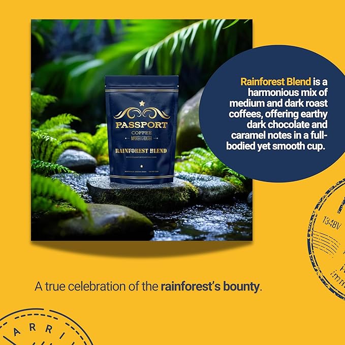Passport Coffee Rainforest Blend ??Medium & Dark roast blend from Sumatra, Guatemala & Ethiopia.