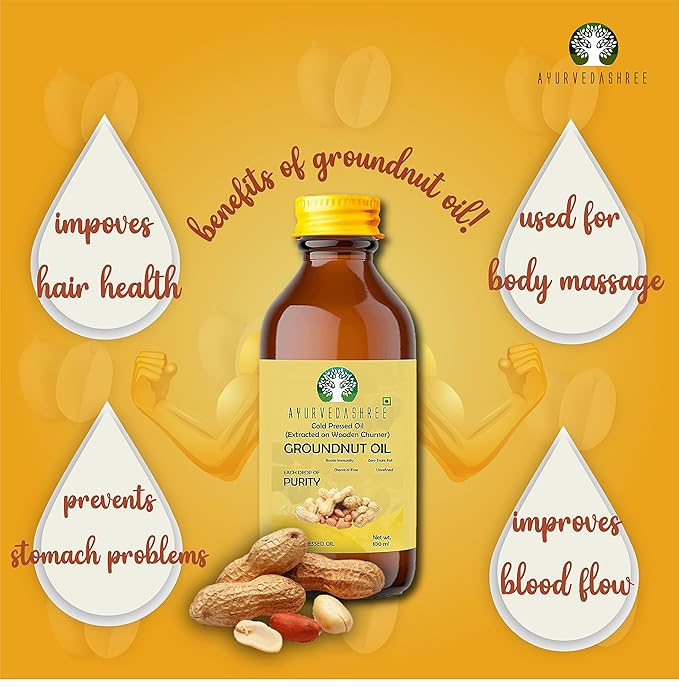 AYUREVDASHREE Cold Pressed Peanut Oil 3.38 fl oz. | Perfect for Deep Frying, High Heat Cooking