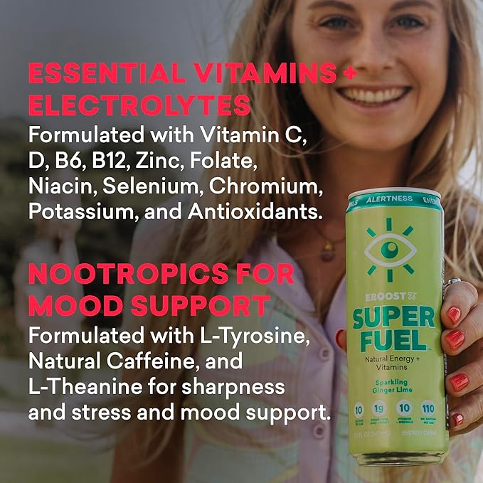 EBOOST Super Fuel Healthy Energy Drink - Caffeine from Natural & Clean Ingredients For Focus and