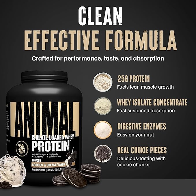 Animal Whey Isolate Protein Powder - Loaded for Pre & Post Workout Muscle Builder and Recovery with