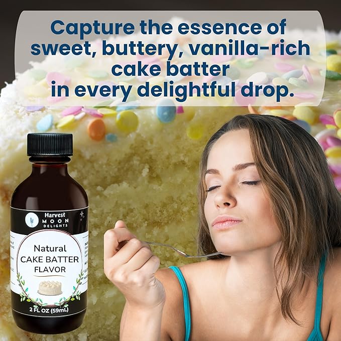 Natural Cake Batter Extract - 2 oz - Water-Soluble - By Harvest Moon Delights - Cake Batter Extract