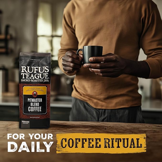 Rufus Teague Pitmaster Blend Ground Coffee, Gourmet Fresh Dark Roasted Coffee, Smoke Roasted Java