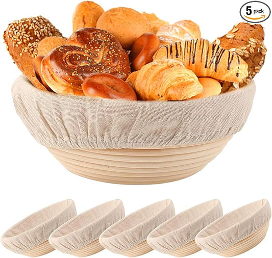 9 inch Round Banneton Bread Proofing Basket Sourdough Bread Baking Supplies Set of 5 Sourdough