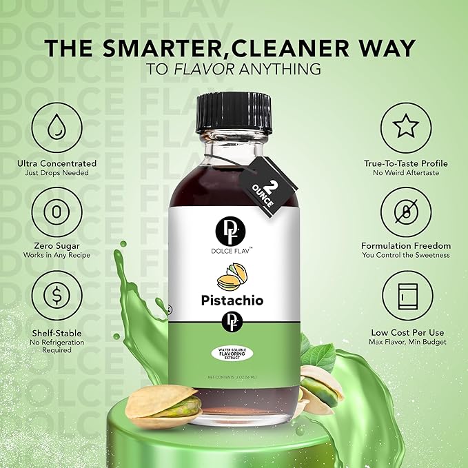 Dolce Flav Pistachio Extract ??2 Ounce Water-Soluble Kosher, Sugar-Free, Concentrated Nutty