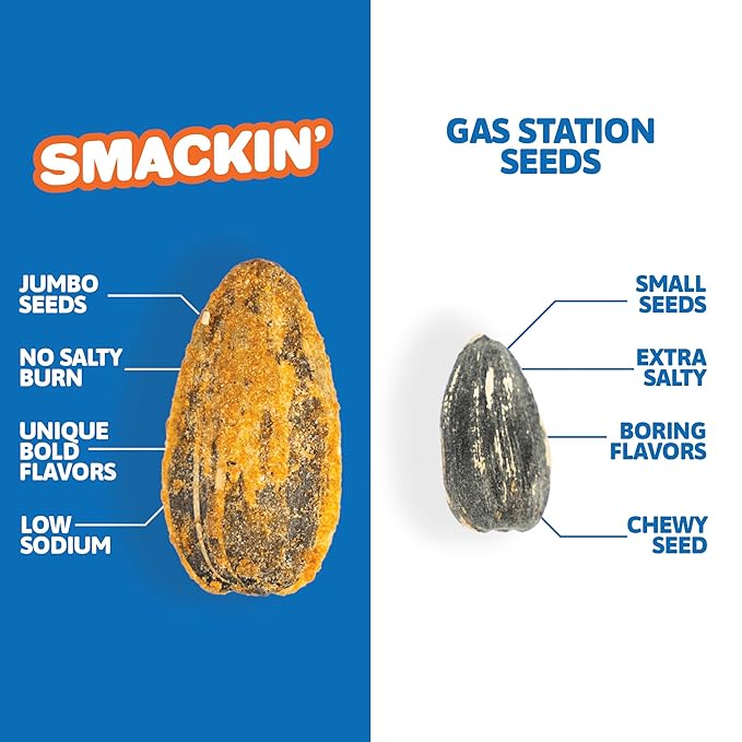 SMACKIN' Sunflower Seeds, No Salty Burn, Roasted Jumbo Small-Batch, American Made - 10 Flavor