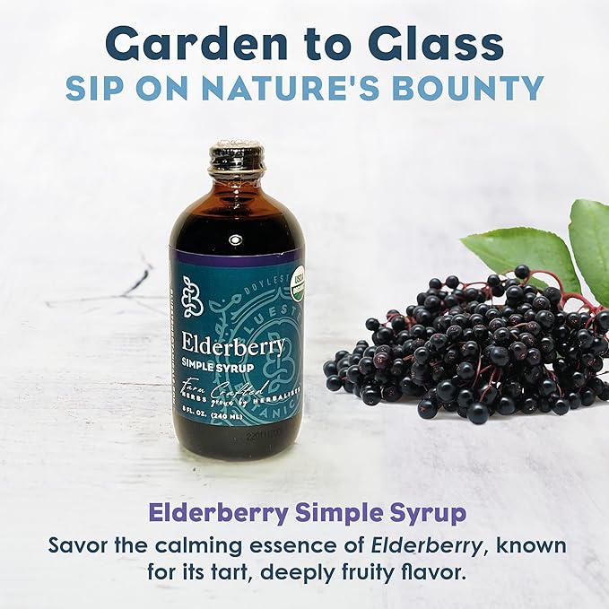 Bluestem Botanicals Organic Elderberry Simple Syrup, 8 oz, Cocktail and Mocktail Mixer for Drinks