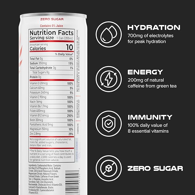 PHX Hydration Energy Drink - 700mg Electrolytes, 200mg Natural Green Tea Caffeine, 100% Daily Value