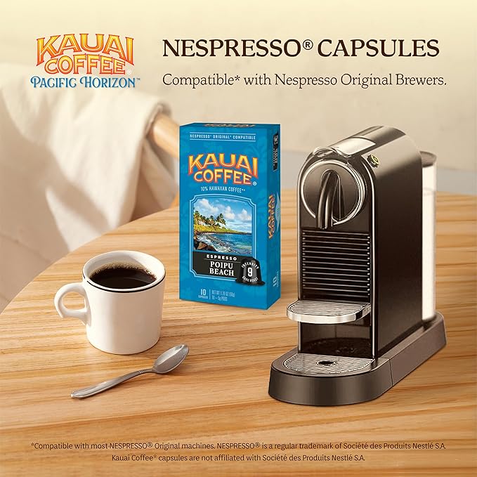 Kauai Coffee Espresso Pods Compatible with Nespresso Original Coffee Makers – Arabica Coffee, 10%